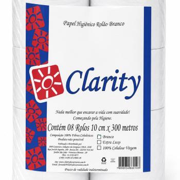 PAPEL HIGIÊNICO ROLÃO 100% CELULOSE  FOLHA DUPLA 9X200M FARDO C/8 ROLOS  CLARITY