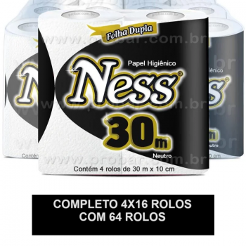 PAPEL HIGIÊNICO 10X30M ROLINHO 100% CELULOSE FOLHA DUPLA FARDO C/64 ROLOS  NESS