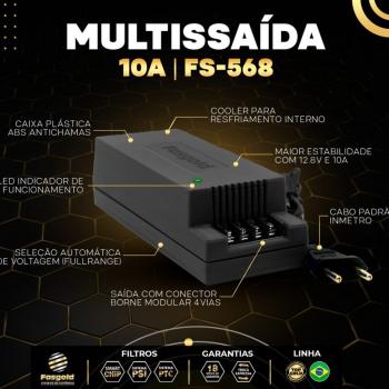 FS-568  -  FONTE MULTISSAIDA 12.8V - 10A - COM COOLER - (PSI / SMART CHIP / PTC) - 128W