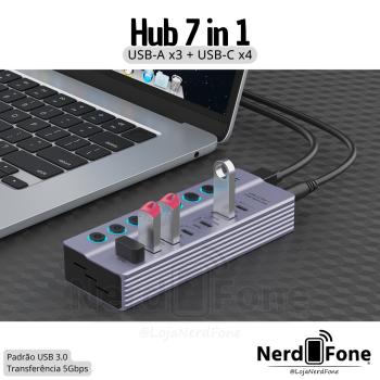 HUB USB 7 EM 1 HR;  3xUSB 3.0 + 4xUSB-C