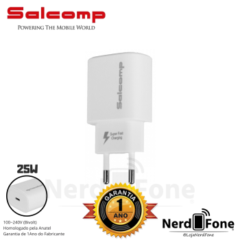 CARREGADOR SALCOMP ULTRA RAPIDA 25W BRANCO; SEM CABO
