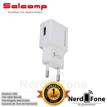 CARREGADOR P/ CELULAR 15W USB SALCOMP / BRANCO