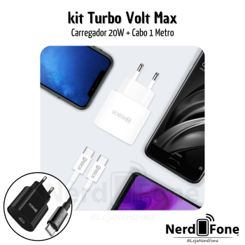 KIT CARREGADOR USB-C 20W HREBOS; CABO USB-C x USB-C 1M