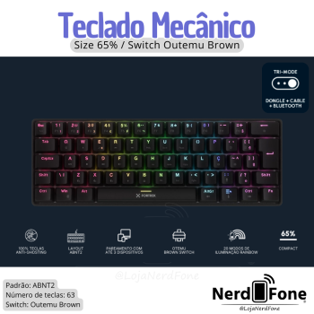 TECLADO MECÂNICO GAMER GRAVITY FK; TRIMODE65% OUTEMU BROWN