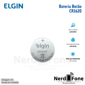 BATERIA BOTAO DE LITIO 3V; UNIDADE CR1620 ELGIN