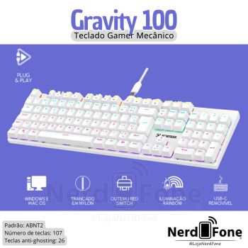 TECLADO MECÂNICO GRAVITY FORTREK;  100% FULL GAMER OUTEMU RED