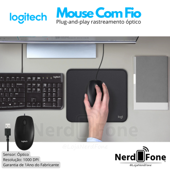 MOUSE COM FIO USB 1000 DPI LOGITECH M90;
