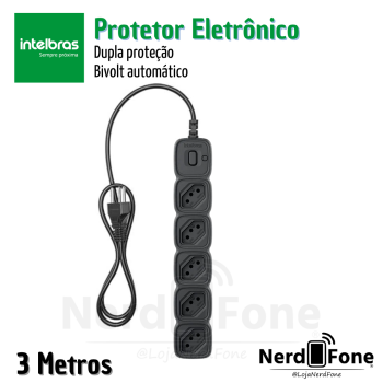 PROTETOR ELETRONICO INTELBRAS; CABO 3METROS, 5 TOMADAS