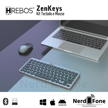 KIT TECLADO E MOUSE WIRELESS HREBOS; BT + 2.4GHZ