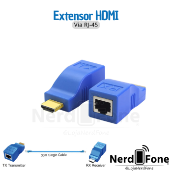 ADAPTADOR EXTENSOR HDMI ATÉ 30M; VIA CABO RJ45