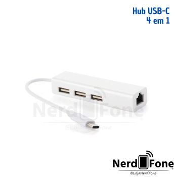 HUB USB-C 4 EM 1; 3xUSB-A + RJ-45 GIGABIT