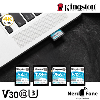 CARTÃO SD KINGSTON CANVAS GO PLUS; V30 U3 4K P/ CÂMERA; 170MB/S