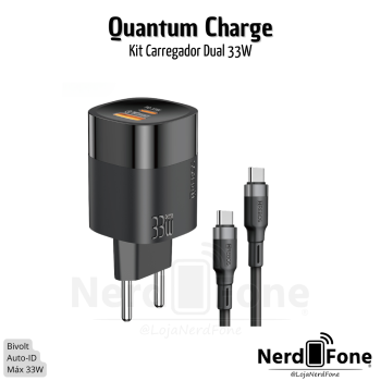 KIT CARREGADOR USB-C 33W HREBOS; CB USB-C x USB-C 1M