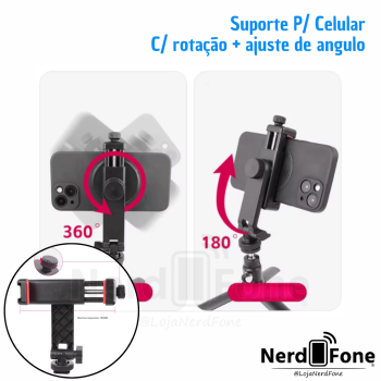SUPORTE P/ CELULAR ROSCA 1/4 C/ SAPATA;  AJUSTE DE ANGULO + ROTAÇÃO 360