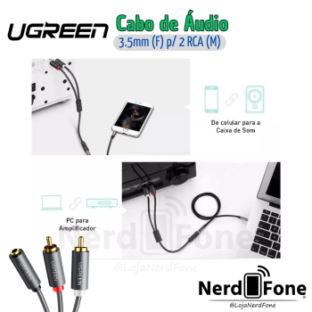 CABO DE ÁUDIO UGREEN 3.5MM (F) X 2RCA (M) 25CM