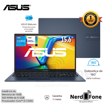 NOTEBOOK ASUS VIVOBOOK 15 15,6`; i5-1334U, 512GB/16GB, COR: QUIET BLUE;