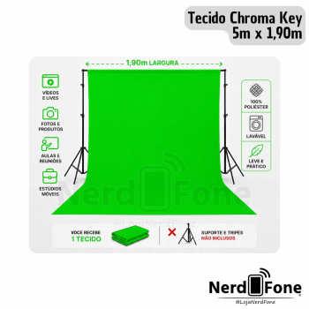 TECIDO CHROMA KEY 5,00 X 1,90 VERDE-NEON;  FUNDO FOTOGRAFICO INFINITO