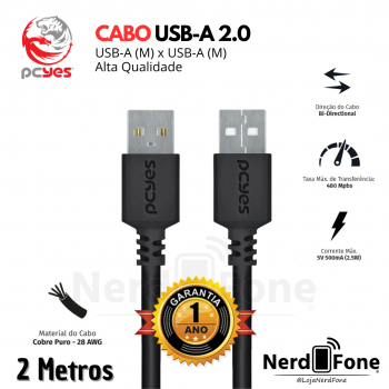 CABO USB-A 2.0 (M) x USB-A 2.0 (M) 2M PCYES; AMxAM