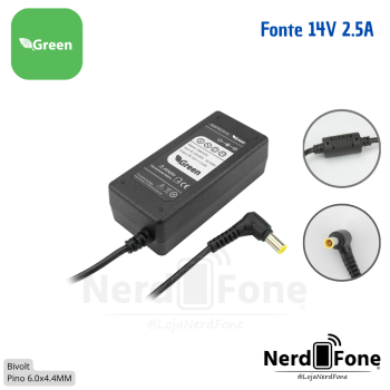 FONTE MONITOR SAMSUNG 14V 2.5A; PINO 6.0x4.4MM GREEN