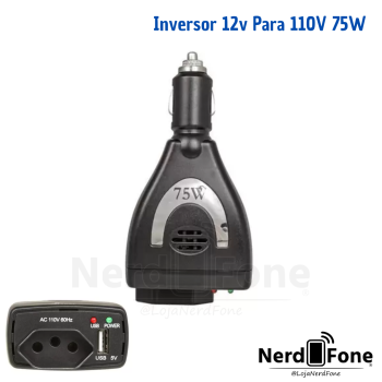INVERSOR DE TENSAO 12V P/ 110V 75W C/ USB 5V 2.1A KNUP