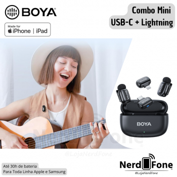 MICROFONE LAPELA DUPLO MINI BOYA; LIGHTNING/USB-C