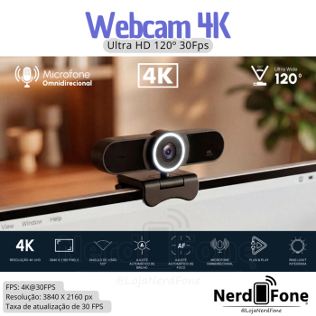 WEBCAM UHD 4K 30FPS 120º FK; RING LIGHT INTEGRADA