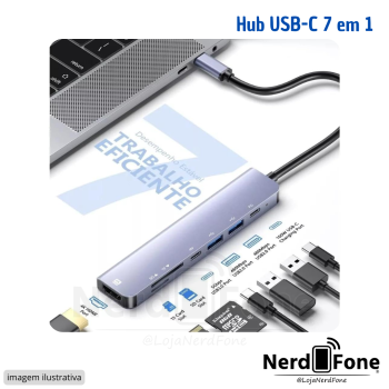 ADAPTADOR HUB USB-C 7 EM 1 (HDMI/2 USB 3.0/SD/MICRO SD/PD/USB-C)