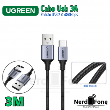 CABO USB-A 2.0 x USB-C 3A 3M UGREEN BLK