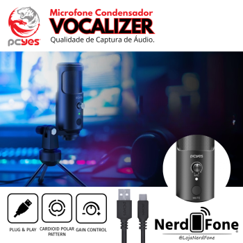 MICROFONE CONDENSADOR USB PODCAST/LIVE VOCALIZER PCYES