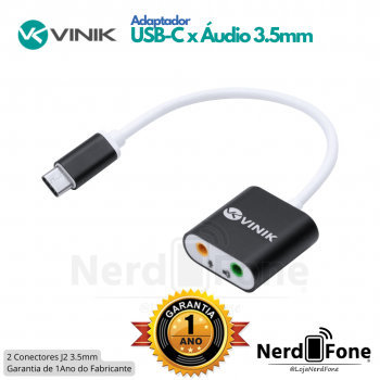 ADAPTADOR USB-C x FONE + MICROFONE VINIK; 2xJ2/P2 (M)