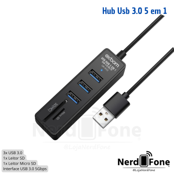 HUB USB 5 EM 1 (3 USB 3.0/SD/MICRO SD) EXBOM