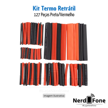 KIT TERMO RETRÁTIL 127 PEÇAS PRETO/VERMELHO