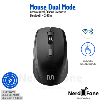 MOUSE WIRELESS DUAL MODE MULTI; RECARREGÁVEL BT + 2.4GHZ