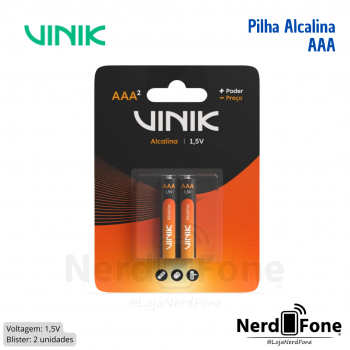 PILHA ALCALINA 1.5V AAA/3A VINIK; CART C/ 02 UNI