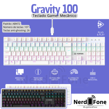 TECLADO MECÂNICO GAMER GRAVITY FK;  100% FULL OUTEMU RED