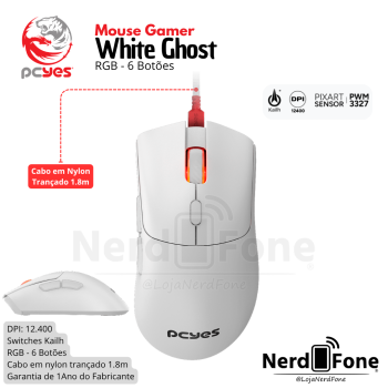 MOUSE GAMER 12400 DPI RGB PCYES;  HYDRUS WHITE GHOST RGB - 6 BOTOES