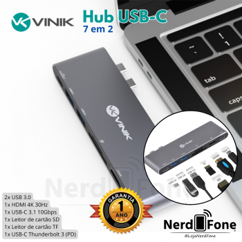 ADAPTADOR HUB USB-C 7 EM 2 VINIK; 2 USB 3.0/HDMI/SD/TF/THUNDERBOLT 3/PD