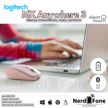 MOUSE WIRELESS LOGITECH MX ANYWHERE3; DUAL MODE ROSA