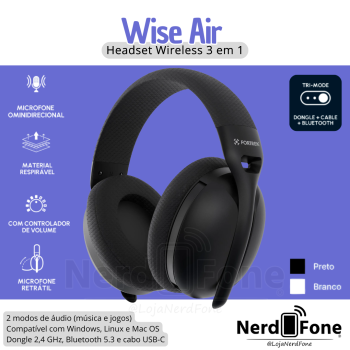 HEADSET WIRELESS WISE AIR FK; TRIMODE PRETO