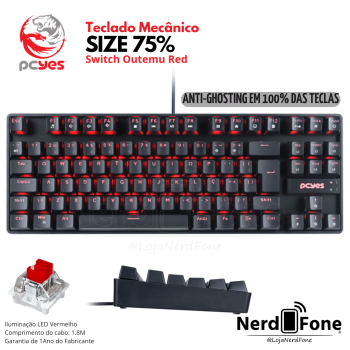 TECLADO MECÂNICO 75% OUTEMU RED LED VERMELHO PCYES