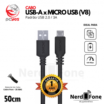 CABO USB-A 2.0 x MICRO USB V8 50CM PCYES