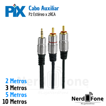 CABO DE ÁUDIO P2 ESTEREO x RCA PIX