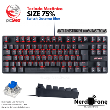 TECLADO MECÂNICO 75% OUTEMU BLUE LED VERMELHO PCYES
