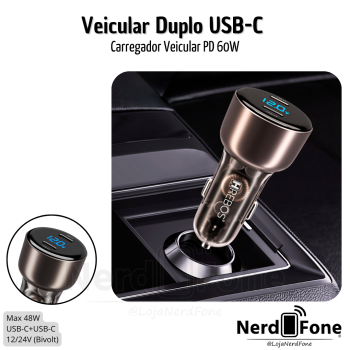 FONTE VEICULAR DUAL USB-C MAX 60W HREBOS