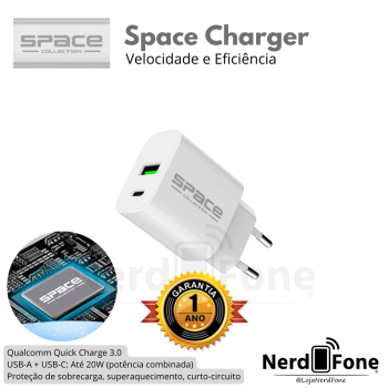 CARREGADOR DE PAREDE ORBIT SPACE DUAL USB-C + USB-A