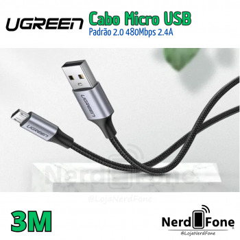 CABO USB-A 2.0 x MICRO USB (V8) 2.4A 3M UGREEN BLK