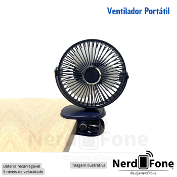 VENTILADOR PORTATIL C/ BATERIA; 5 VELOCIDADES