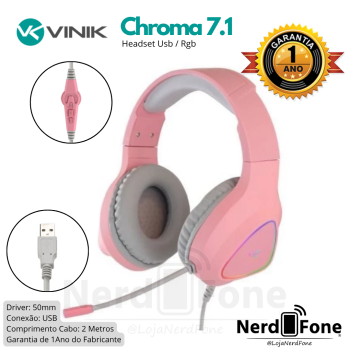 FONE HEADSET USB 7.1 GAMER CHROMA RGB VINIK / ROSA