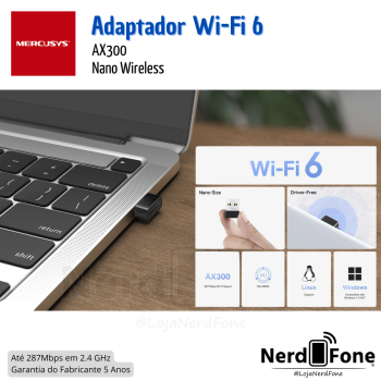 ADAPTADOR USB WI-FI AX300 MERCUSYS; DUAL BAND 2.4GHZ/5GHZ