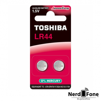BATERIA BOTAO ALCALINA LR44 TOSHIBA CART C/ 02 UNI